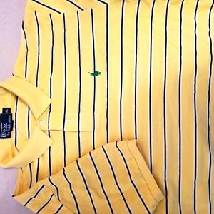Yellow striped Polo Shirt w/green horse